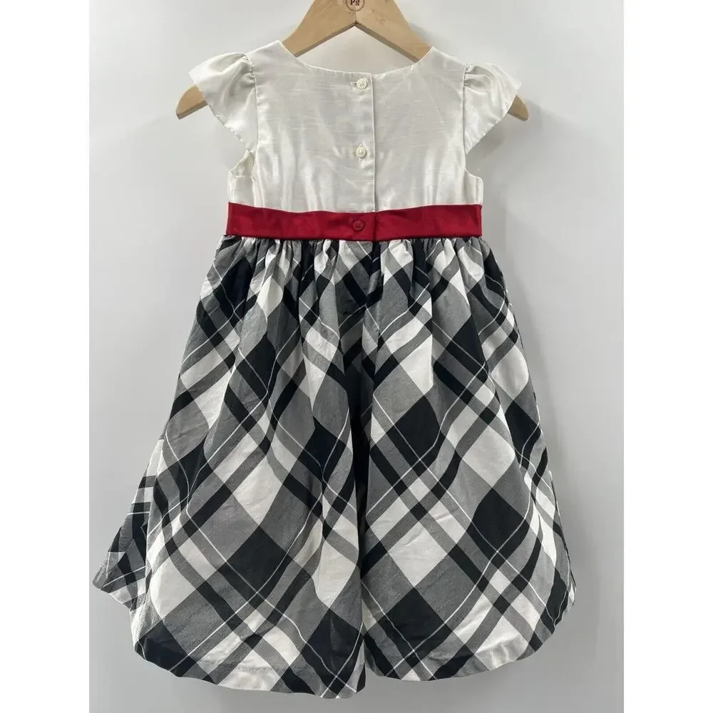 Gymboree Toddler Girl’s Cap Sleeve Empire Waist Black & Ivory Plaid Dress 4T